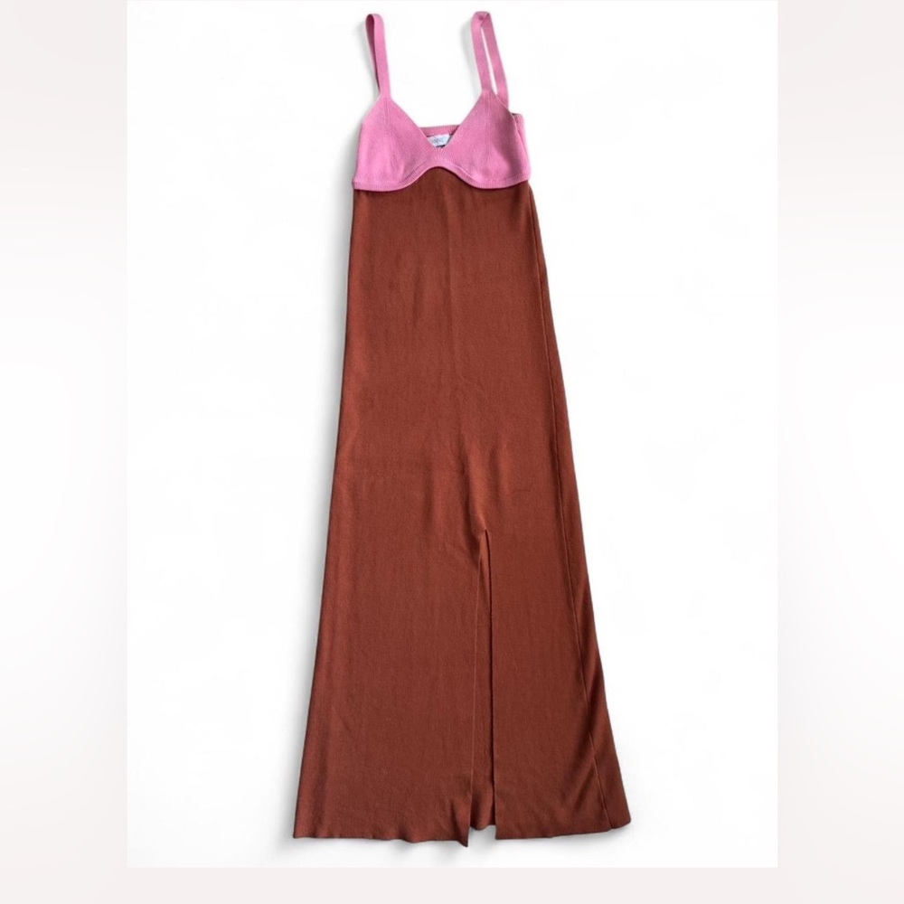 Thanne Color Block Knit Midi Dress Pink Brown Size 6